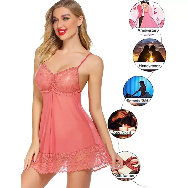 Avidlove Lace Babydoll Lingerie Sexy Mini Chemise Mesh Wedding Nightie Bridal NightdressPink