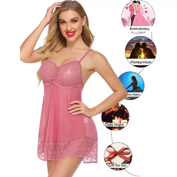 Avidlove Lace Babydoll Lingerie Sexy Mini Chemise Mesh Wedding Nightie Bridal NightdressPink Purple