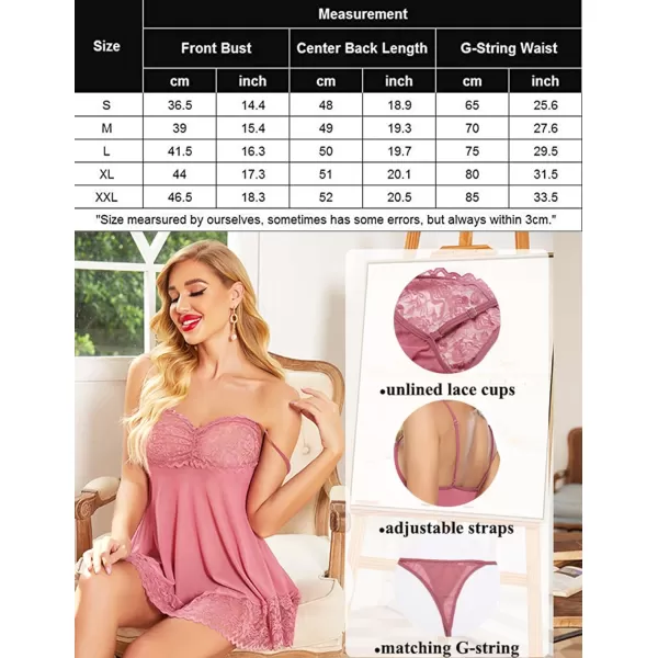 Avidlove Lace Babydoll Lingerie Sexy Mini Chemise Mesh Wedding Nightie Bridal NightdressPink Purple