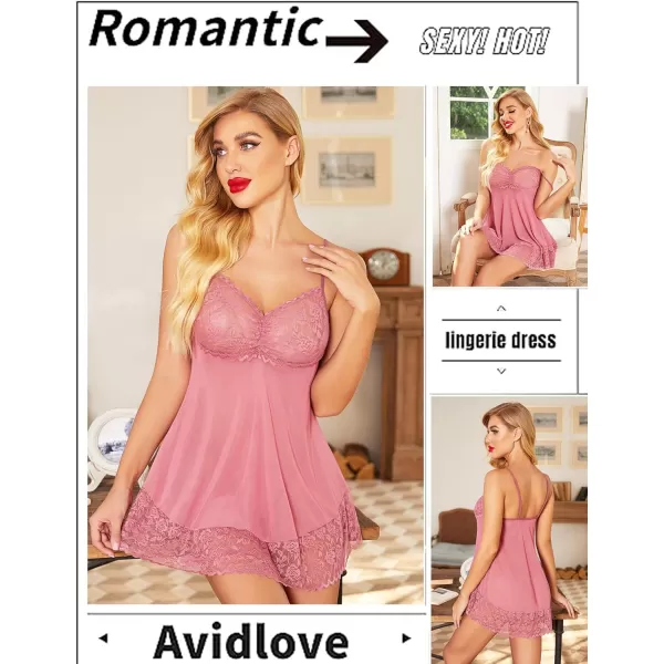 Avidlove Lace Babydoll Lingerie Sexy Mini Chemise Mesh Wedding Nightie Bridal NightdressPink Purple