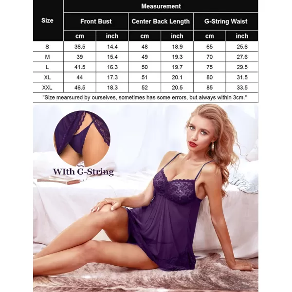 Avidlove Lace Babydoll Lingerie Sexy Mini Chemise Mesh Wedding Nightie Bridal NightdressPurple