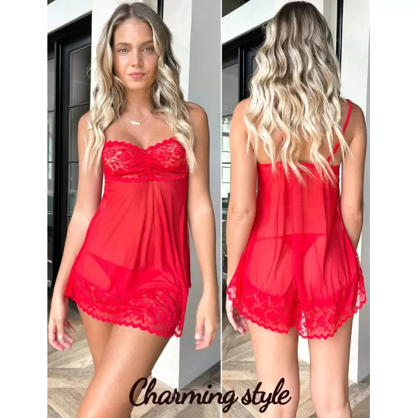 Avidlove Lace Babydoll Lingerie Sexy Mini Chemise Mesh Wedding Nightie Bridal NightdressRed