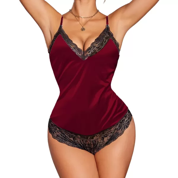 Avidlove Lace Bodysuit for Women Teddy Lingerie Sexy One Piece Mini Babydoll Naughty Lingerie SXXLDark Red