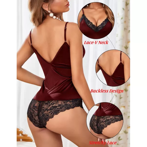 Avidlove Lace Bodysuit for Women Teddy Lingerie Sexy One Piece Mini Babydoll Naughty Lingerie SXXLDark Red