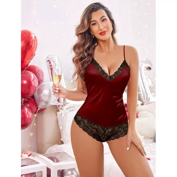 Avidlove Lace Bodysuit for Women Teddy Lingerie Sexy One Piece Mini Babydoll Naughty Lingerie SXXLDark Red