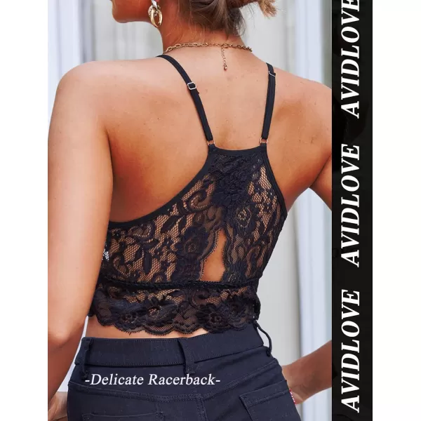 Avidlove Lace Bralette for Women High Neck Camisoles Racerback DoubleLayered Crop TopAblack