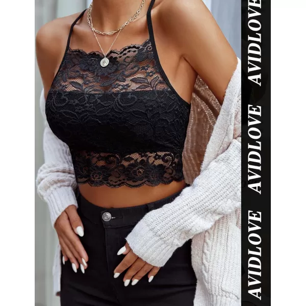 Avidlove Lace Bralette for Women High Neck Camisoles Racerback DoubleLayered Crop TopAblack