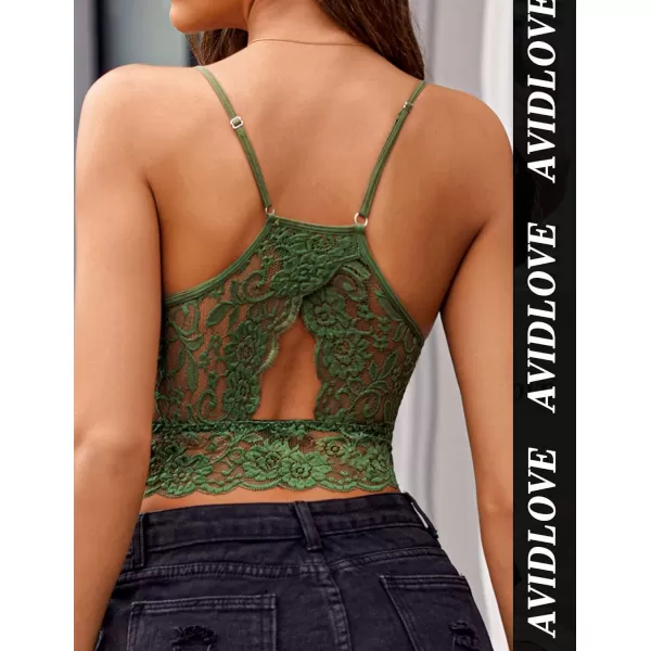 Avidlove Lace Bralette for Women High Neck Camisoles Racerback DoubleLayered Crop TopArmy Green 1