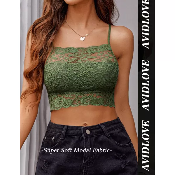 Avidlove Lace Bralette for Women High Neck Camisoles Racerback DoubleLayered Crop TopArmy Green 1