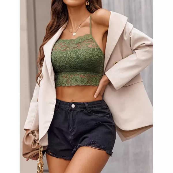 Avidlove Lace Bralette for Women High Neck Camisoles Racerback DoubleLayered Crop TopArmy Green 1