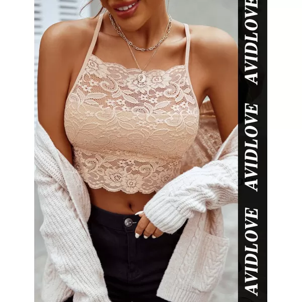 Avidlove Lace Bralette for Women High Neck Camisoles Racerback DoubleLayered Crop TopBeige