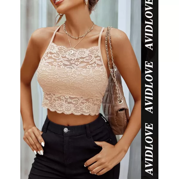 Avidlove Lace Bralette for Women High Neck Camisoles Racerback DoubleLayered Crop TopBeige