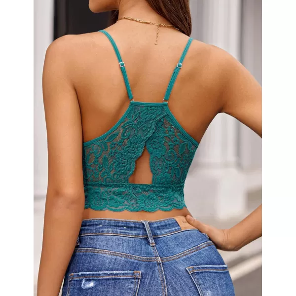 Avidlove Lace Bralette for Women High Neck Camisoles Racerback DoubleLayered Crop TopBluish Green 2