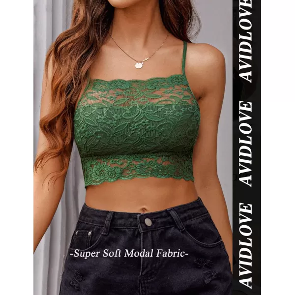 Avidlove Lace Bralette for Women High Neck Camisoles Racerback DoubleLayered Crop TopBright Green