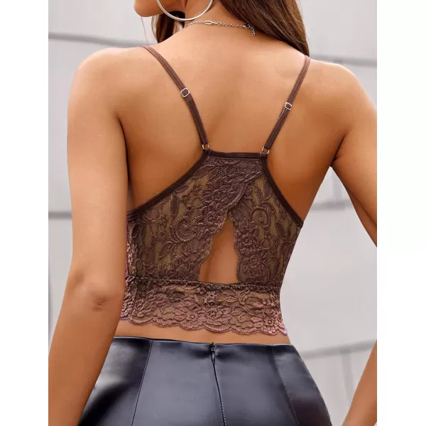 Avidlove Lace Bralette for Women High Neck Camisoles Racerback DoubleLayered Crop TopBrown