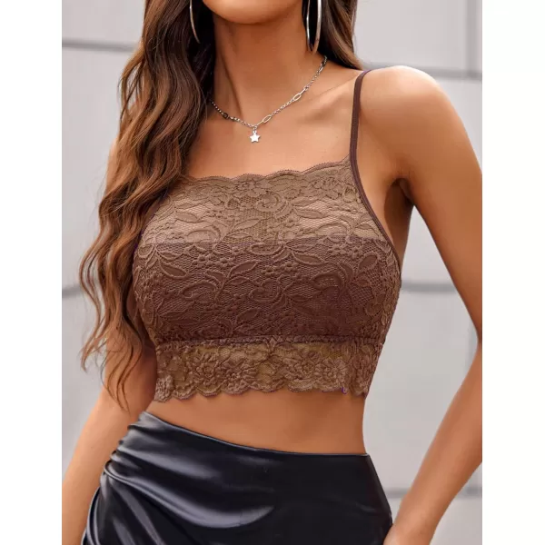 Avidlove Lace Bralette for Women High Neck Camisoles Racerback DoubleLayered Crop TopBrown