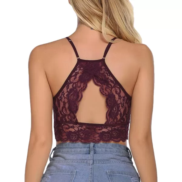 Avidlove Lace Bralette for Women High Neck Camisoles Racerback DoubleLayered Crop TopDark Purple