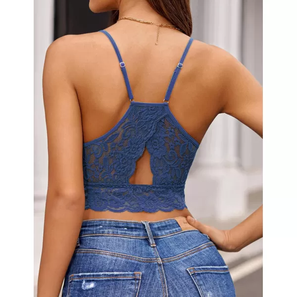 Avidlove Lace Bralette for Women High Neck Camisoles Racerback DoubleLayered Crop TopDeep Blue