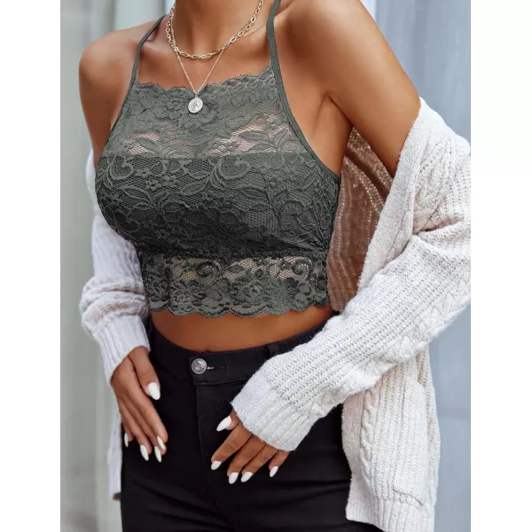 Avidlove Lace Bralette for Women High Neck Camisoles Racerback DoubleLayered Crop TopGray 1