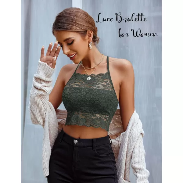 Avidlove Lace Bralette for Women High Neck Camisoles Racerback DoubleLayered Crop TopGray 1