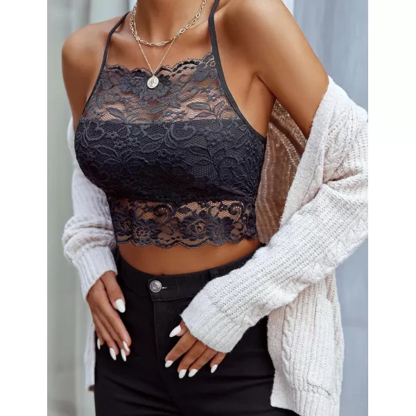 Avidlove Lace Bralette for Women High Neck Camisoles Racerback DoubleLayered Crop TopGrey