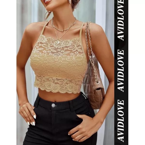 Avidlove Lace Bralette for Women High Neck Camisoles Racerback DoubleLayered Crop TopKhaki