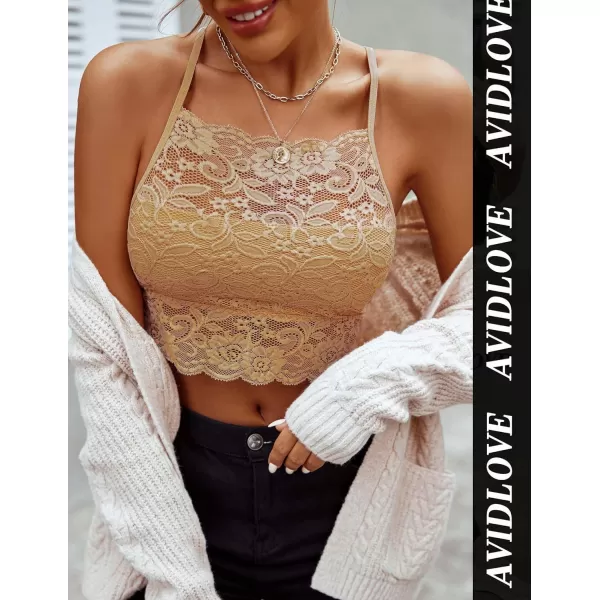 Avidlove Lace Bralette for Women High Neck Camisoles Racerback DoubleLayered Crop TopKhaki