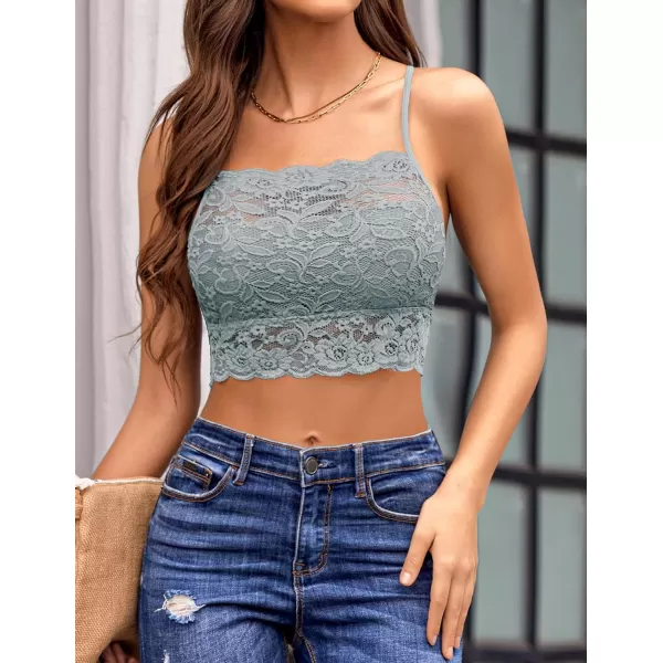 Avidlove Lace Bralette for Women High Neck Camisoles Racerback DoubleLayered Crop TopLight Grey