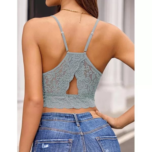 Avidlove Lace Bralette for Women High Neck Camisoles Racerback DoubleLayered Crop TopLight Grey