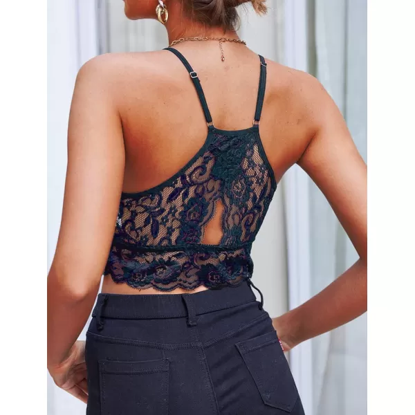 Avidlove Lace Bralette for Women High Neck Camisoles Racerback DoubleLayered Crop TopNavy Blue