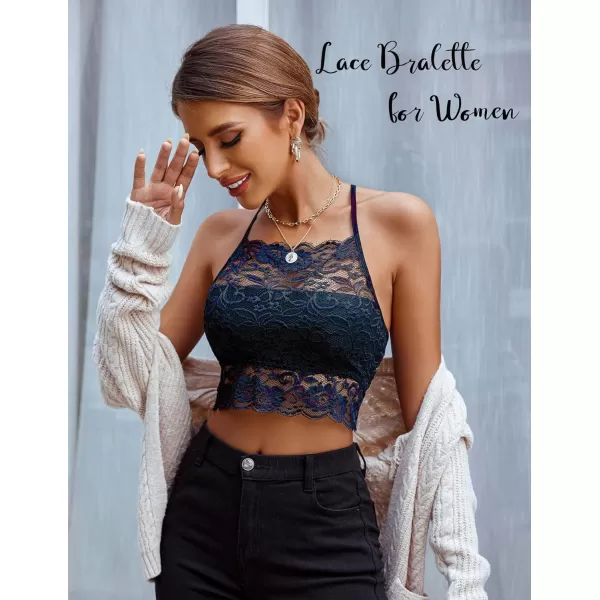 Avidlove Lace Bralette for Women High Neck Camisoles Racerback DoubleLayered Crop TopNavy Blue