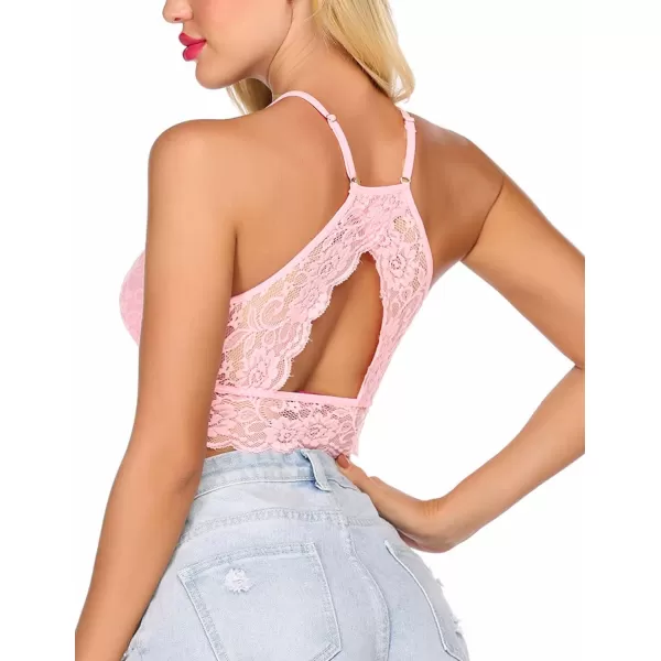 Avidlove Lace Bralette for Women High Neck Camisoles Racerback DoubleLayered Crop TopPastel Pink