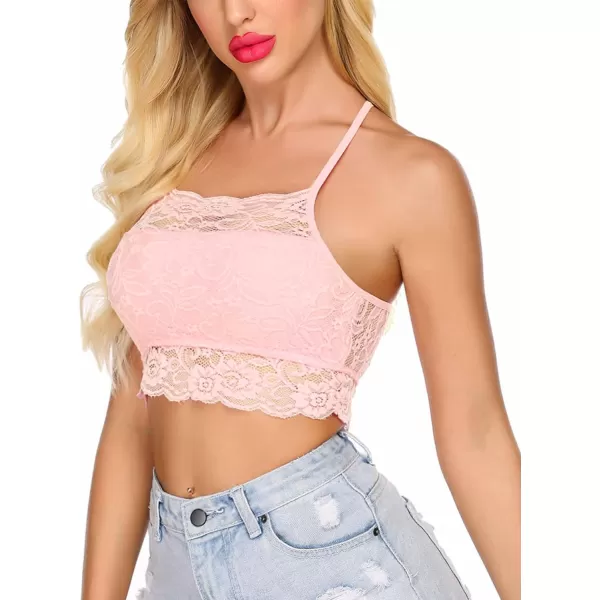 Avidlove Lace Bralette for Women High Neck Camisoles Racerback DoubleLayered Crop TopPastel Pink