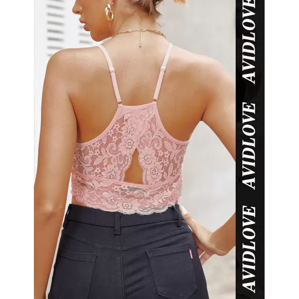 Avidlove Lace Bralette for Women High Neck Camisoles Racerback DoubleLayered Crop TopPink 2