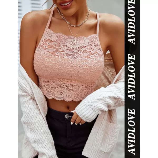 Avidlove Lace Bralette for Women High Neck Camisoles Racerback DoubleLayered Crop TopPink 2