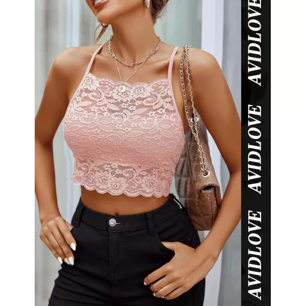 Avidlove Lace Bralette for Women High Neck Camisoles Racerback DoubleLayered Crop TopPink 2