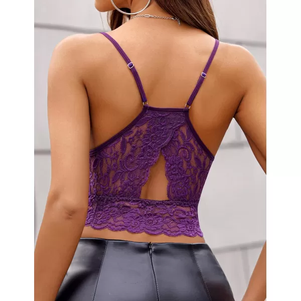 Avidlove Lace Bralette for Women High Neck Camisoles Racerback DoubleLayered Crop TopPurple 2