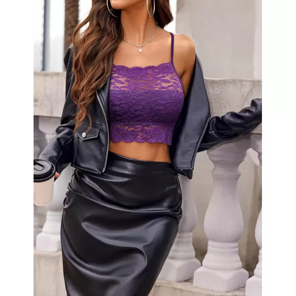 Avidlove Lace Bralette for Women High Neck Camisoles Racerback DoubleLayered Crop TopPurple 2