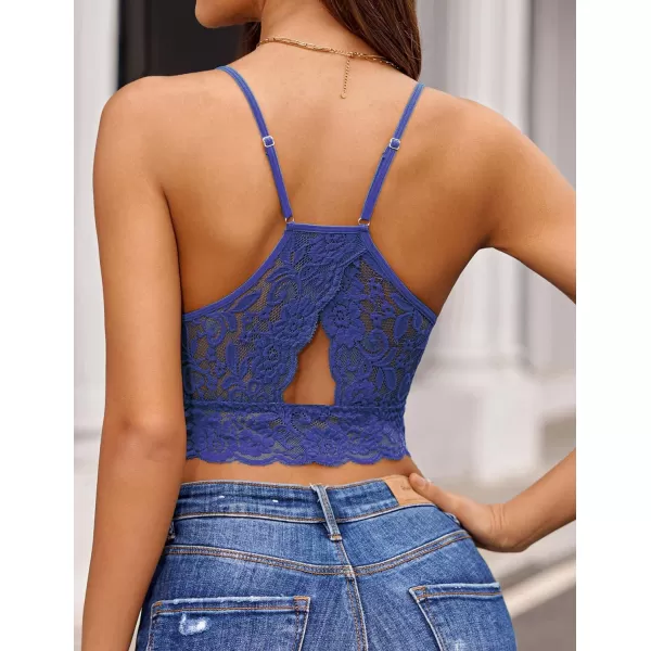 Avidlove Lace Bralette for Women High Neck Camisoles Racerback DoubleLayered Crop TopSky Blue 2