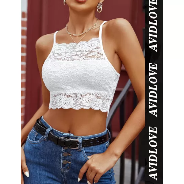 Avidlove Lace Bralette for Women High Neck Camisoles Racerback DoubleLayered Crop TopWhite