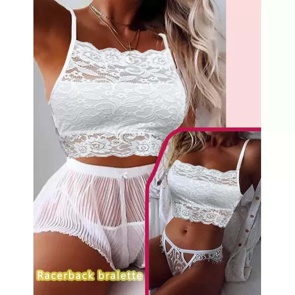 Avidlove Lace Bralette for Women High Neck Camisoles Racerback DoubleLayered Crop TopWhite