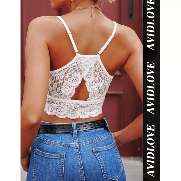 Avidlove Lace Bralette for Women High Neck Camisoles Racerback DoubleLayered Crop TopWhite