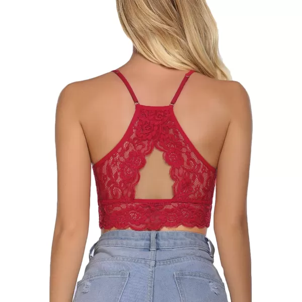 Avidlove Lace Bralette for Women High Neck Camisoles Racerback DoubleLayered Crop TopWine Red