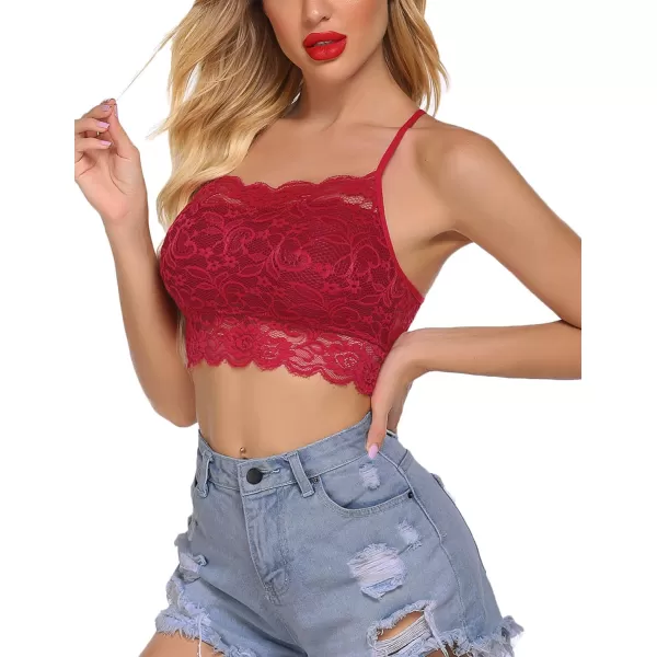 Avidlove Lace Bralette for Women High Neck Camisoles Racerback DoubleLayered Crop TopWine Red