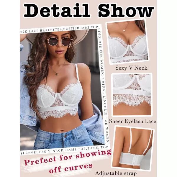 Avidlove Lace Bralettes for Women Y2k Strap Bustier Cami Top V Neck Camisole Lingerie1white