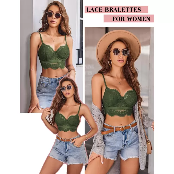 Avidlove Lace Bralettes for Women Y2k Strap Bustier Cami Top V Neck Camisole LingerieArmy Green