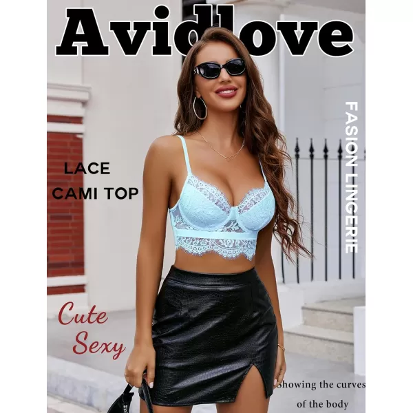 Avidlove Lace Bralettes for Women Y2k Strap Bustier Cami Top V Neck Camisole LingerieLight Blue