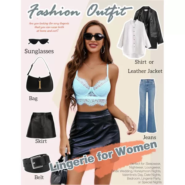 Avidlove Lace Bralettes for Women Y2k Strap Bustier Cami Top V Neck Camisole LingerieLight Blue