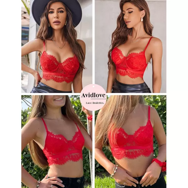 Avidlove Lace Bralettes for Women Y2k Strap Bustier Cami Top V Neck Camisole LingerieRed