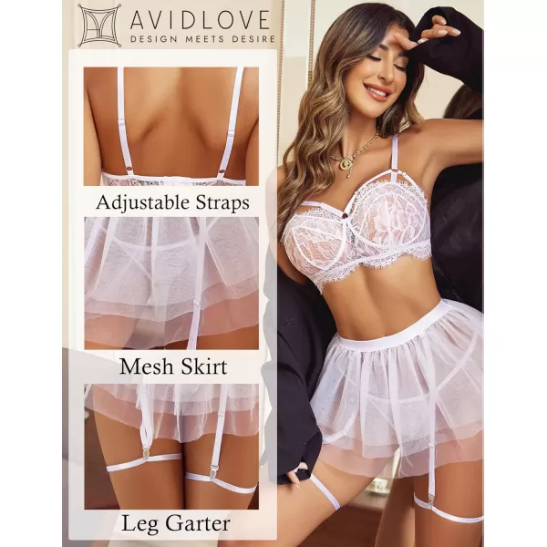 Avidlove Lace Garter Lingerie for Women Mesh Mini Skirt Nightwear Babydoll Bodysuit1white